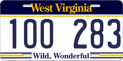 WV license plate 1OO283