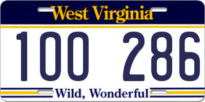 WV license plate 1OO286