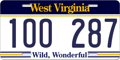WV license plate 1OO287