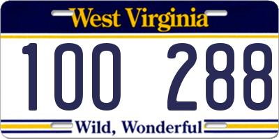 WV license plate 1OO288