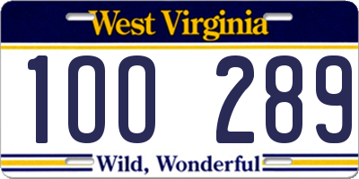 WV license plate 1OO289