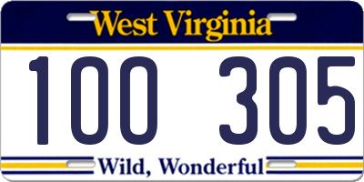 WV license plate 1OO305