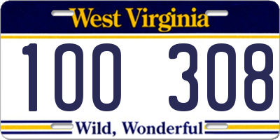 WV license plate 1OO308