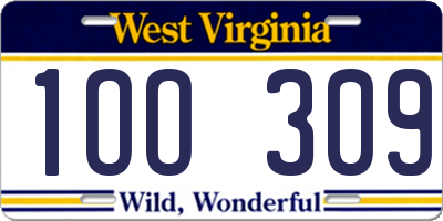 WV license plate 1OO309