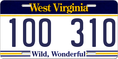 WV license plate 1OO310