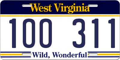 WV license plate 1OO311