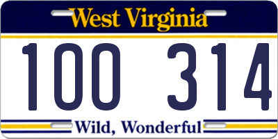 WV license plate 1OO314
