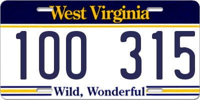 WV license plate 1OO315
