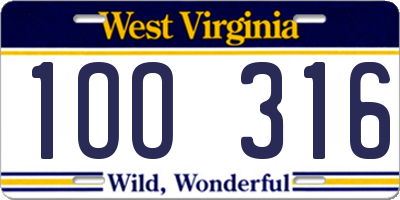 WV license plate 1OO316