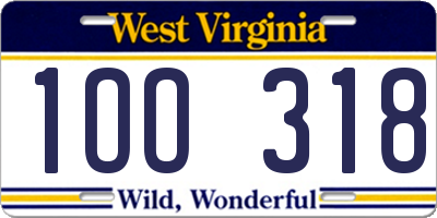 WV license plate 1OO318