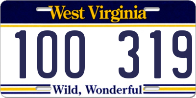 WV license plate 1OO319