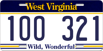 WV license plate 1OO321