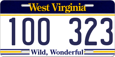 WV license plate 1OO323