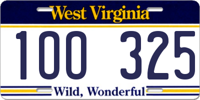 WV license plate 1OO325