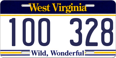 WV license plate 1OO328