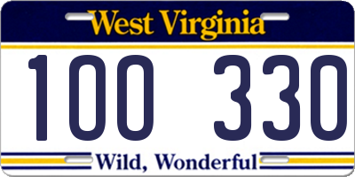 WV license plate 1OO330