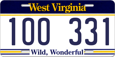 WV license plate 1OO331