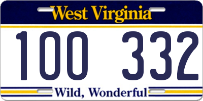 WV license plate 1OO332