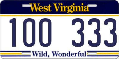 WV license plate 1OO333
