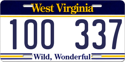WV license plate 1OO337
