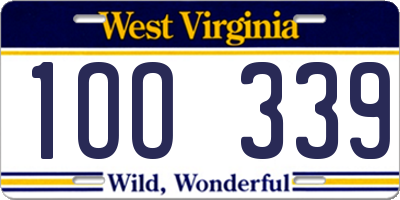 WV license plate 1OO339