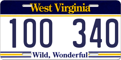 WV license plate 1OO340