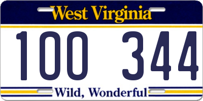 WV license plate 1OO344