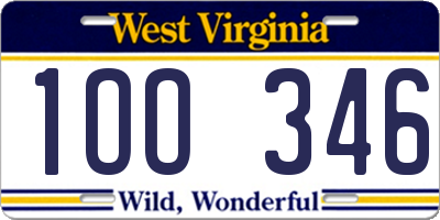 WV license plate 1OO346