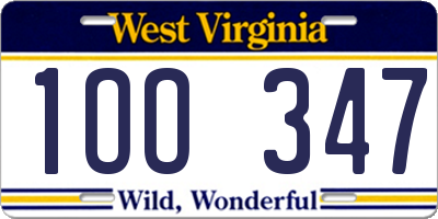 WV license plate 1OO347