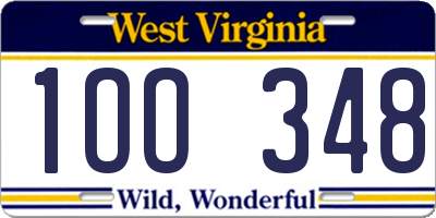 WV license plate 1OO348