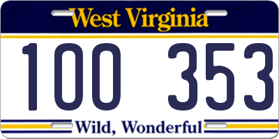 WV license plate 1OO353