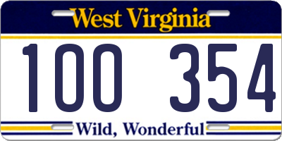 WV license plate 1OO354