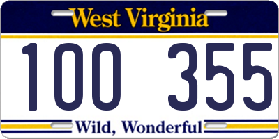 WV license plate 1OO355