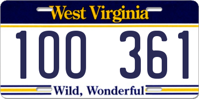 WV license plate 1OO361