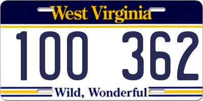 WV license plate 1OO362