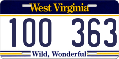 WV license plate 1OO363