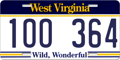 WV license plate 1OO364