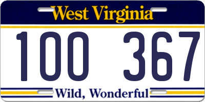 WV license plate 1OO367
