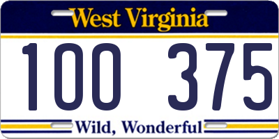 WV license plate 1OO375