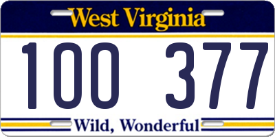 WV license plate 1OO377