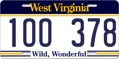 WV license plate 1OO378