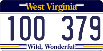 WV license plate 1OO379