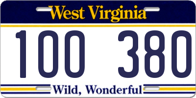 WV license plate 1OO380