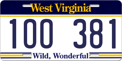 WV license plate 1OO381