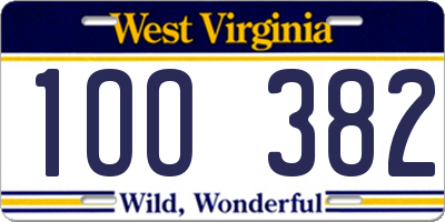 WV license plate 1OO382