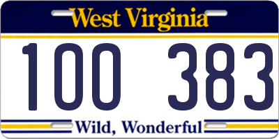 WV license plate 1OO383