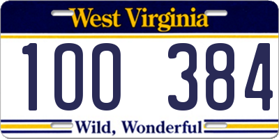 WV license plate 1OO384