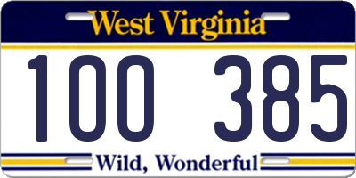 WV license plate 1OO385