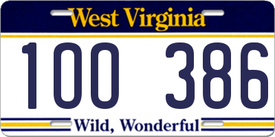 WV license plate 1OO386