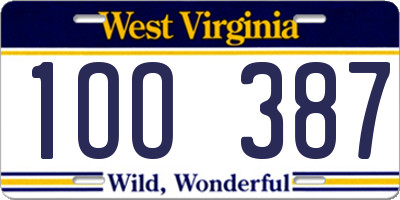 WV license plate 1OO387